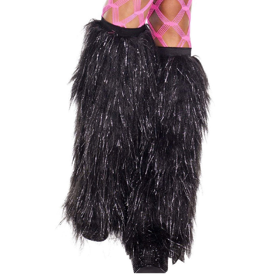 Music Legs 5536-BLACK Furry Lurex Leg Warmers, Black