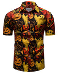 fohemr Mens Halloween Shirt Ugly Pumpkin Print Casual Shorts Sleeve Button Up Shirts Hawaiian Adult Party Costume Ghost Printed 