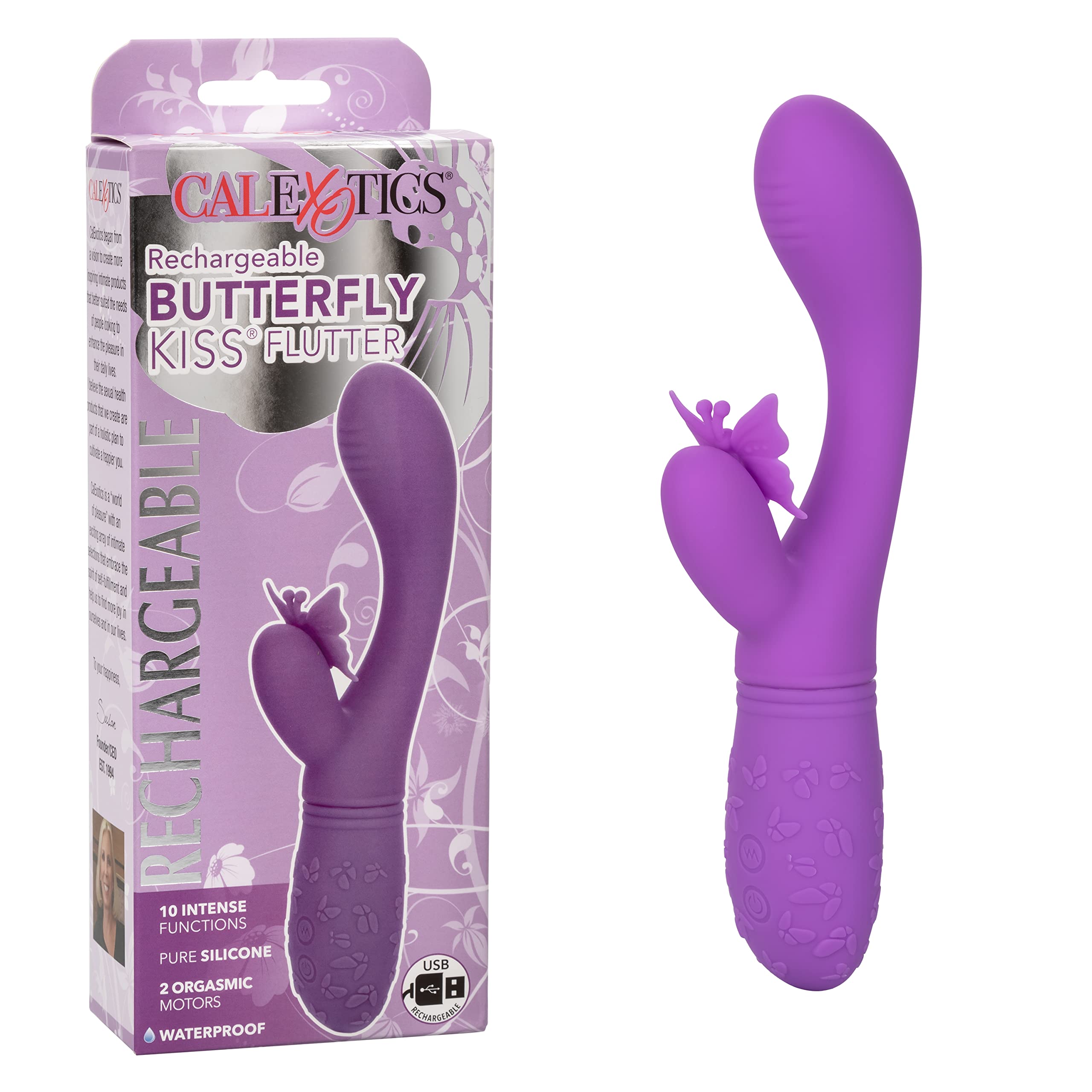 CalExotics Rechargeable Butterfly Kiss Flutter - Rechargeable G Rabbit Massager Sex Toy for Women - Purple