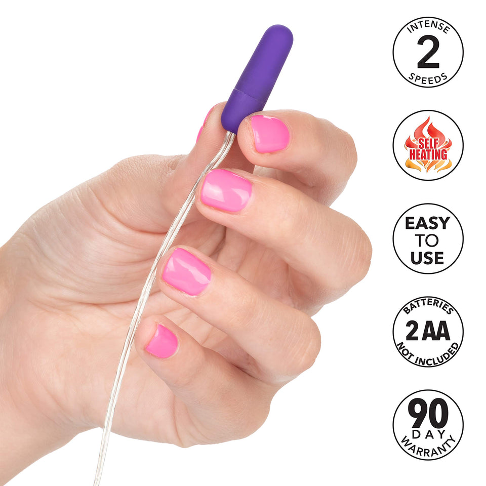 Calexotics Whisper Micro Bullet - Self Heating Wired Pocket Bullet Vibrator - Remote Control Sex Toys For Couples - Adult Egg Massager - 1.25 Inch - Purple