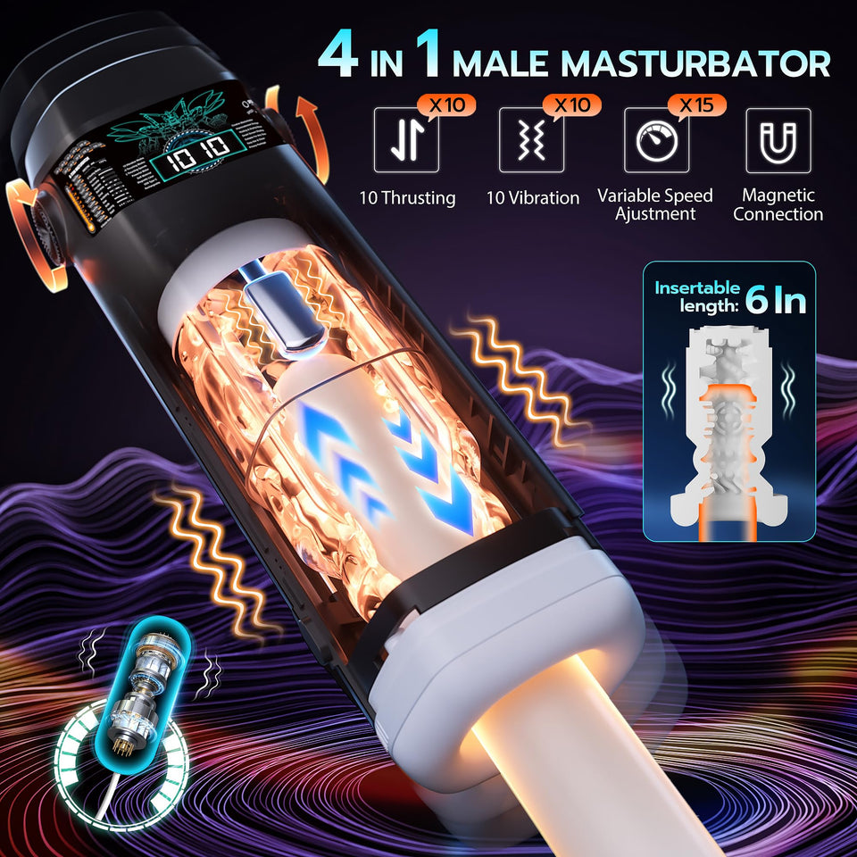 Automatic Male Masturbator, Sex Toys for Men, Adult Toys Penis Pump with 10 Thrusting & 10 Vibration & 15 Thrusting Speeds, Blow