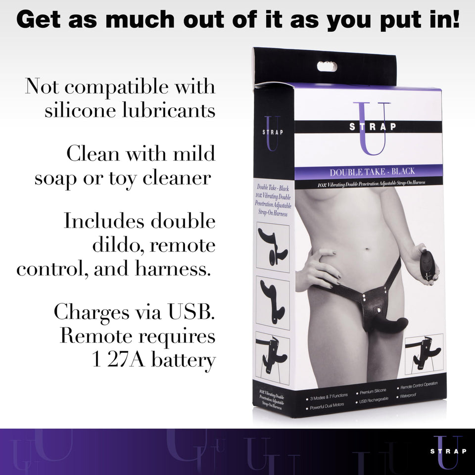 Double Take 10X Double Penetration Vibrating Strap-On Harness - Black