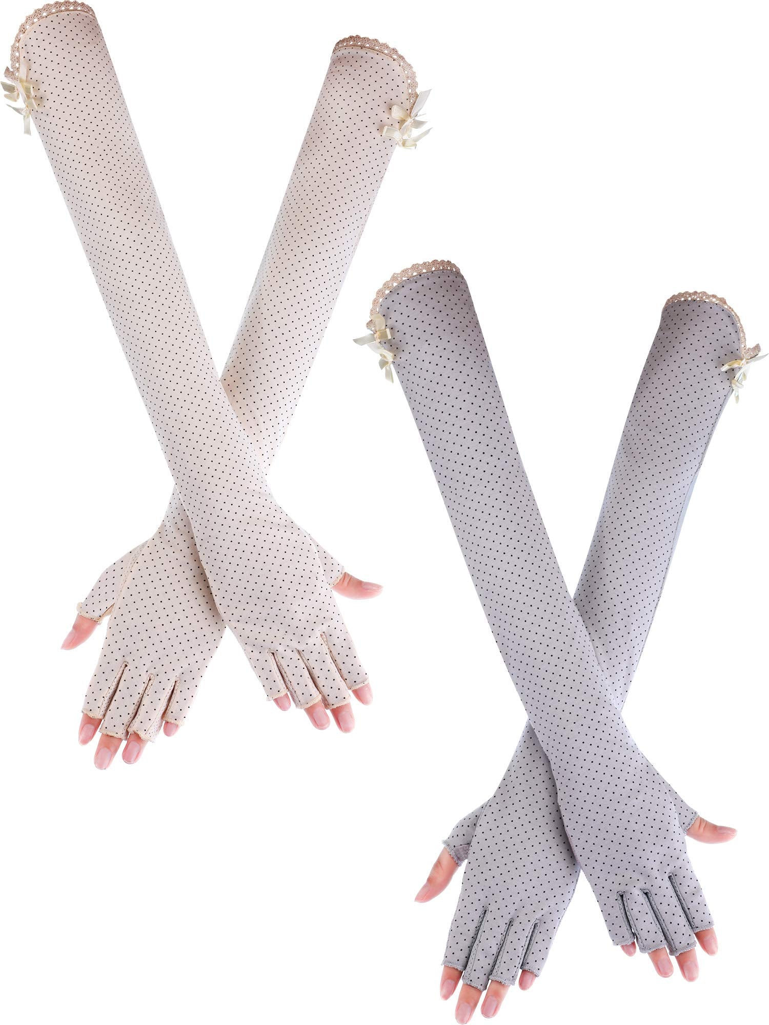 Chuangdi 2 Pairs Women UV Sun Protection Driving Gloves Touchscreen Arm Sun Block Gloves for Outdoor Sports Summer Supplies (Col