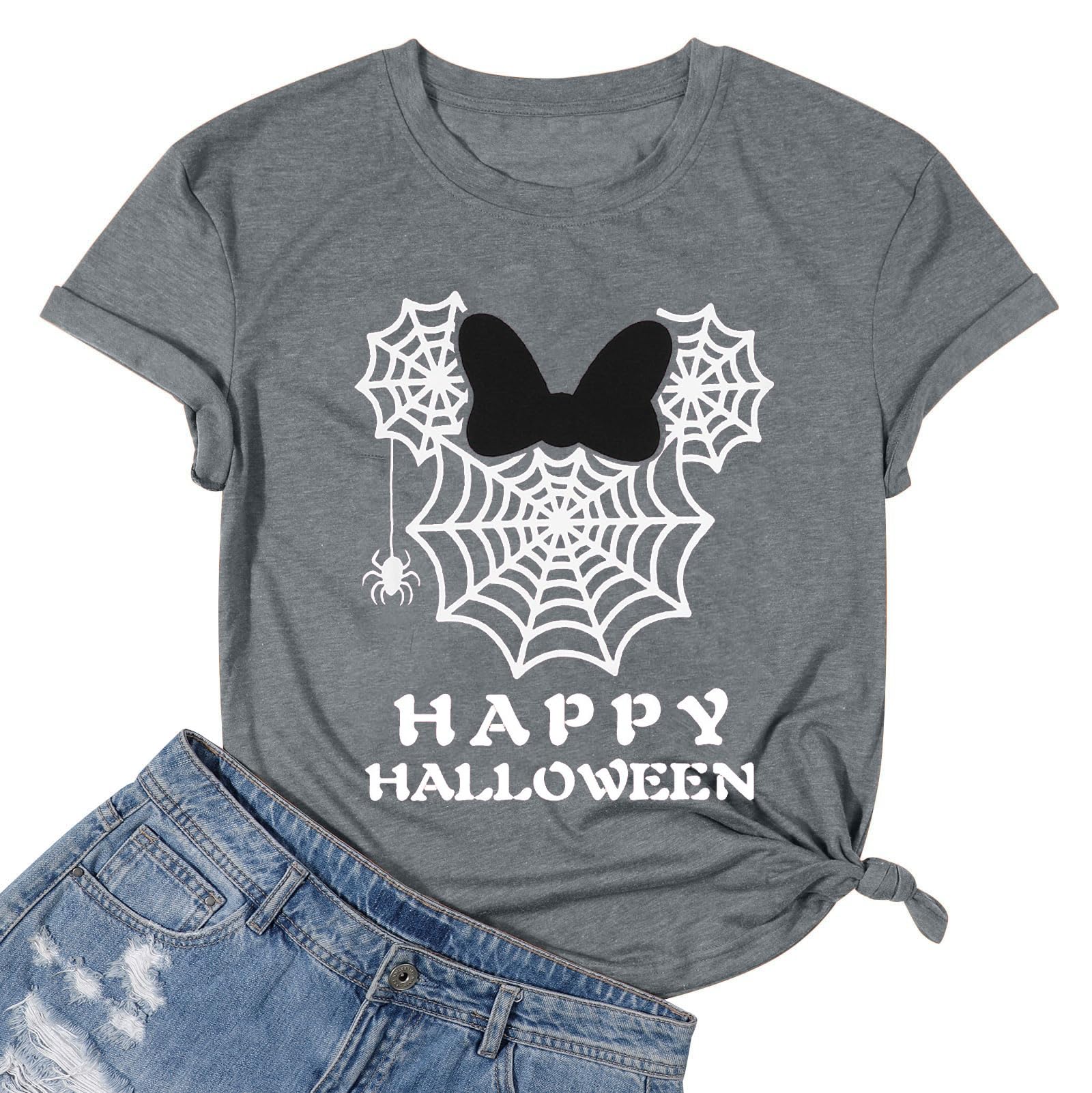 MNLYBABY Happy Halloween Shirt Women Magical Halloween Shirts Funny Spider Web Graphic Shirts Spooky Season Short Sleeve Tops Gr