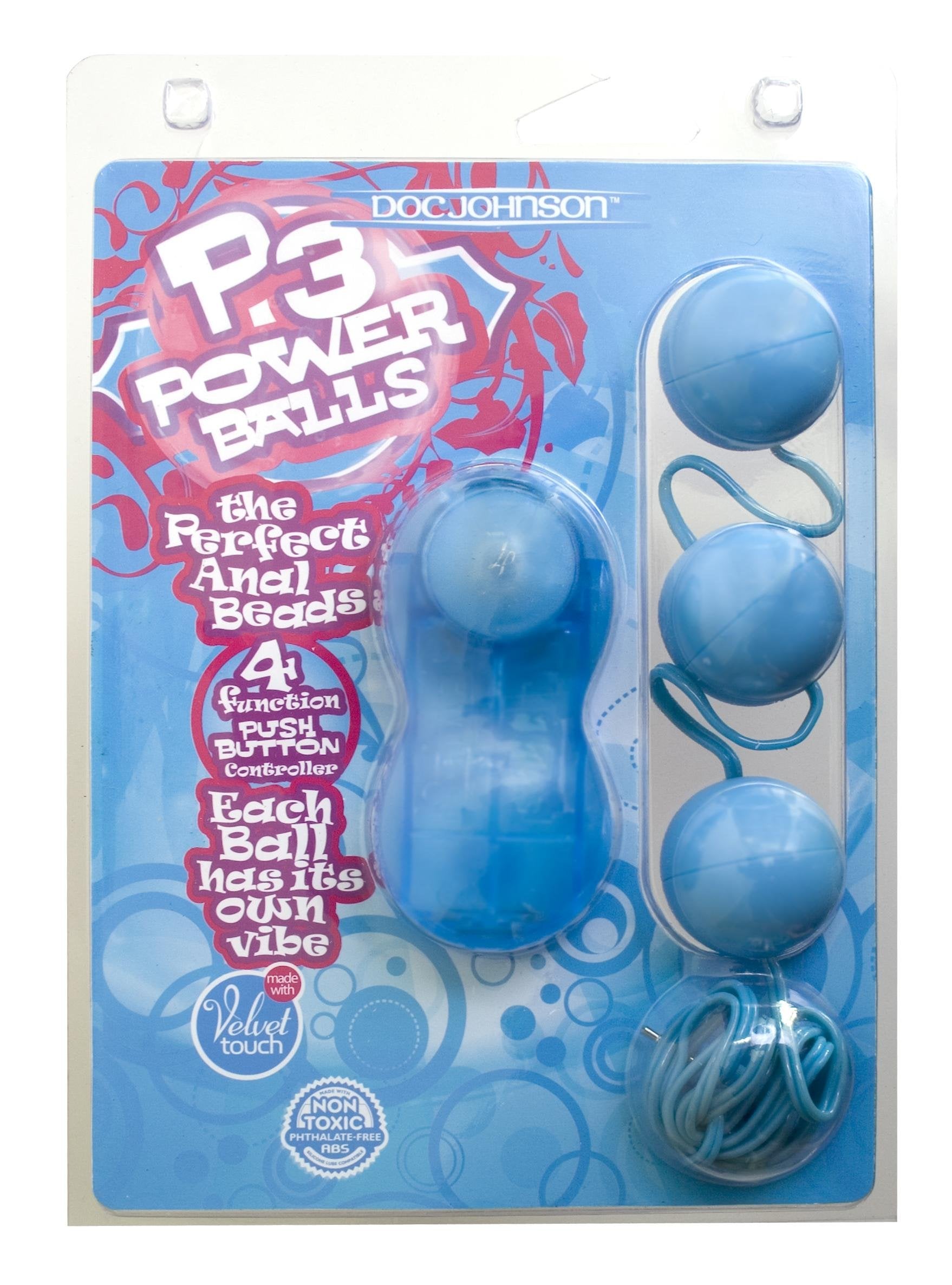 Doc Johnson P3 Power Balls Anal Beads, Baby Blue