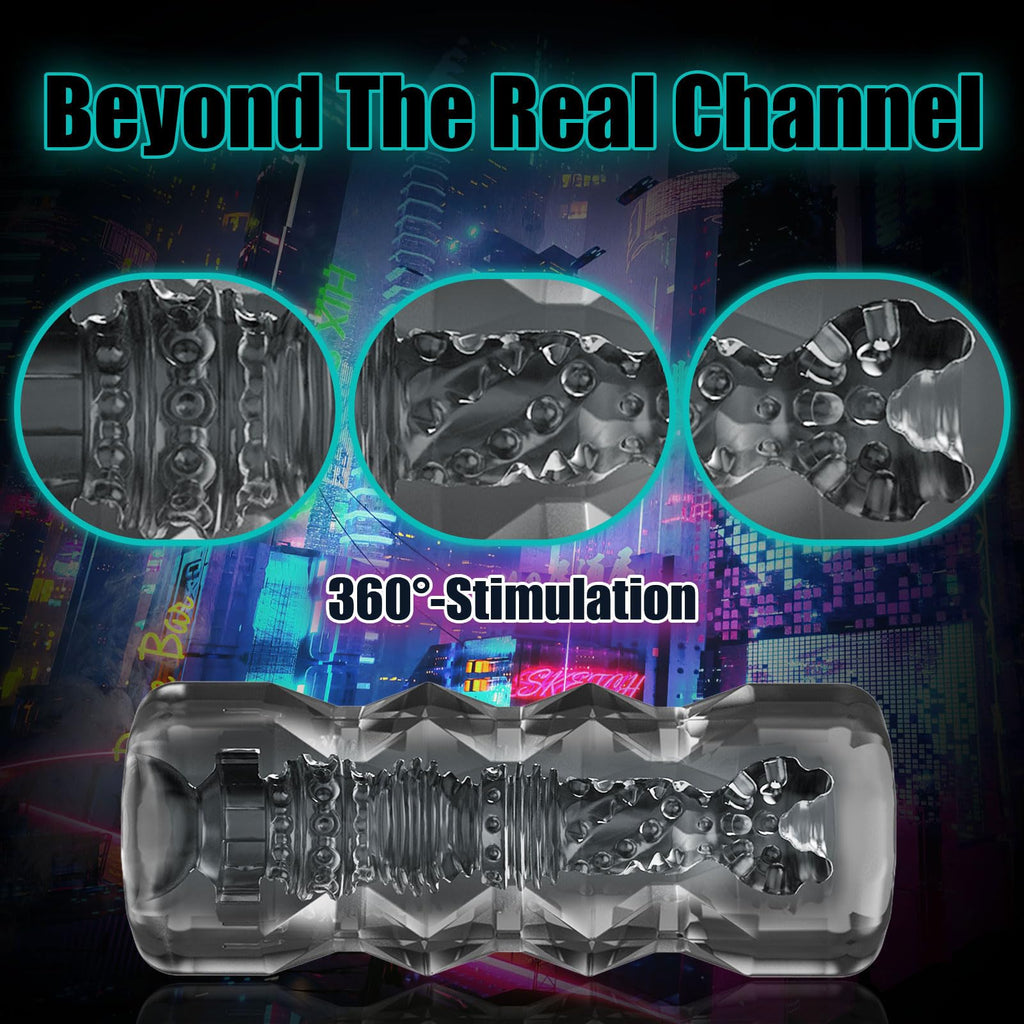 Male Masturbator Sex Toys - Transparent Pocket Pussy Stroker, TPE Male Masturbation Sleeve with 3D Textured, Penis Training Blow