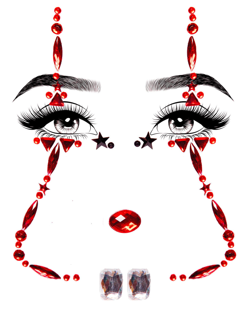 Clown Adhesive Face Jewels Sti - O/S / Red