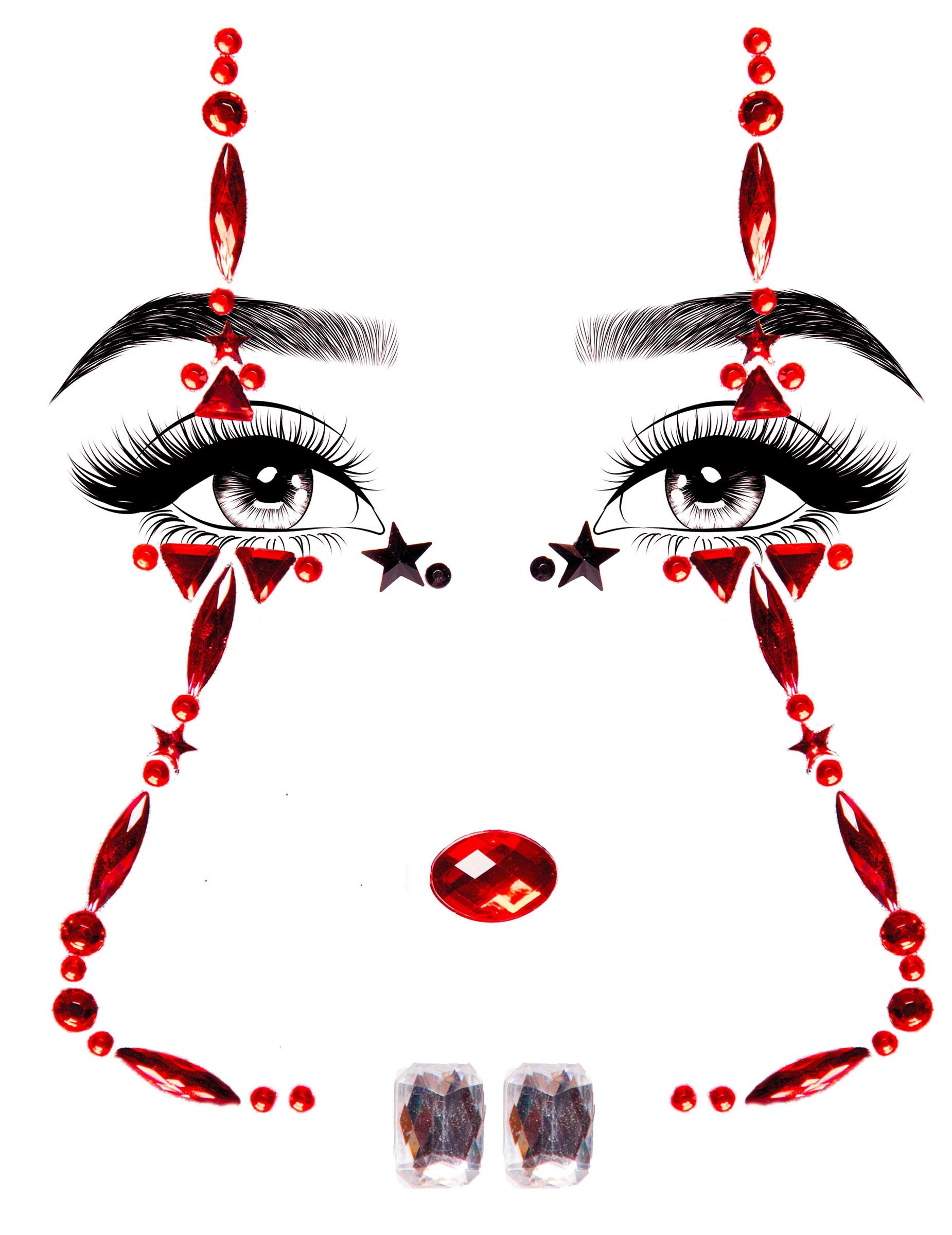 Clown Adhesive Face Jewels Sti - O/S / Red