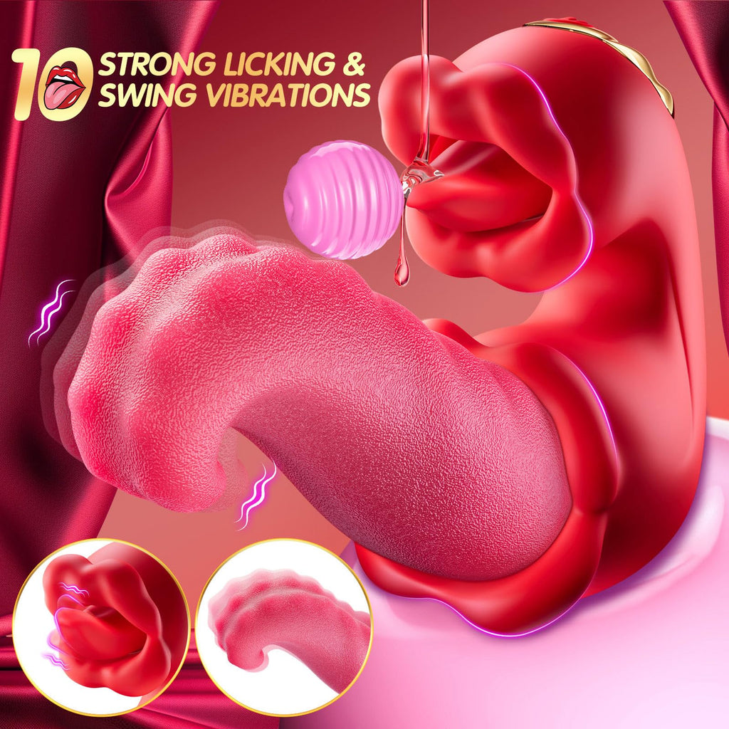 Vibrator Adult Sex Toys for Women - 4 in 1 Tongue Thrusting Vibrators Dildo Rose Sex Toys with 10 Licking Clitoral & 10 Vibratio