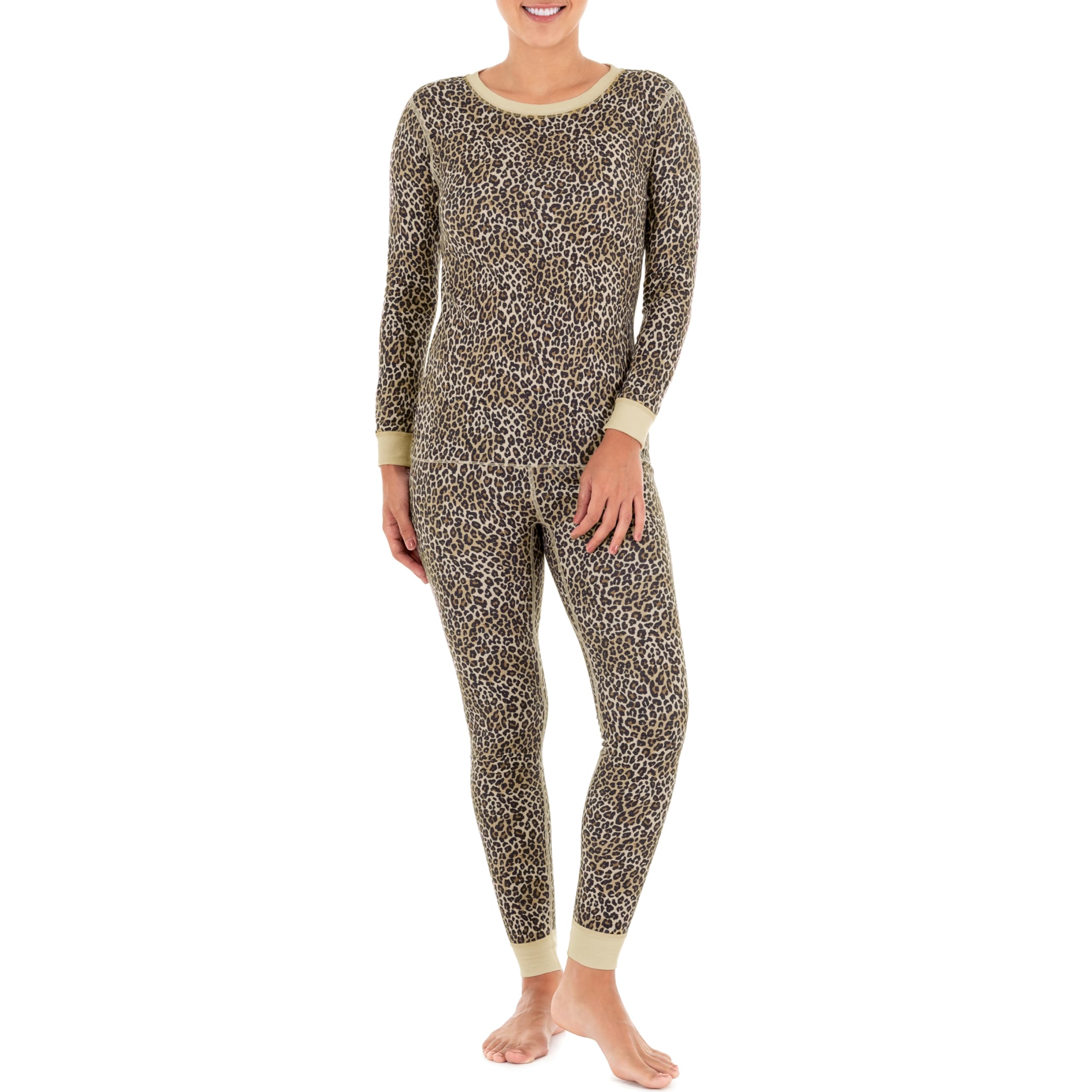 Fruit of The Loom Womens Micro Waffle Thermal Set, Animal Print, X-Small