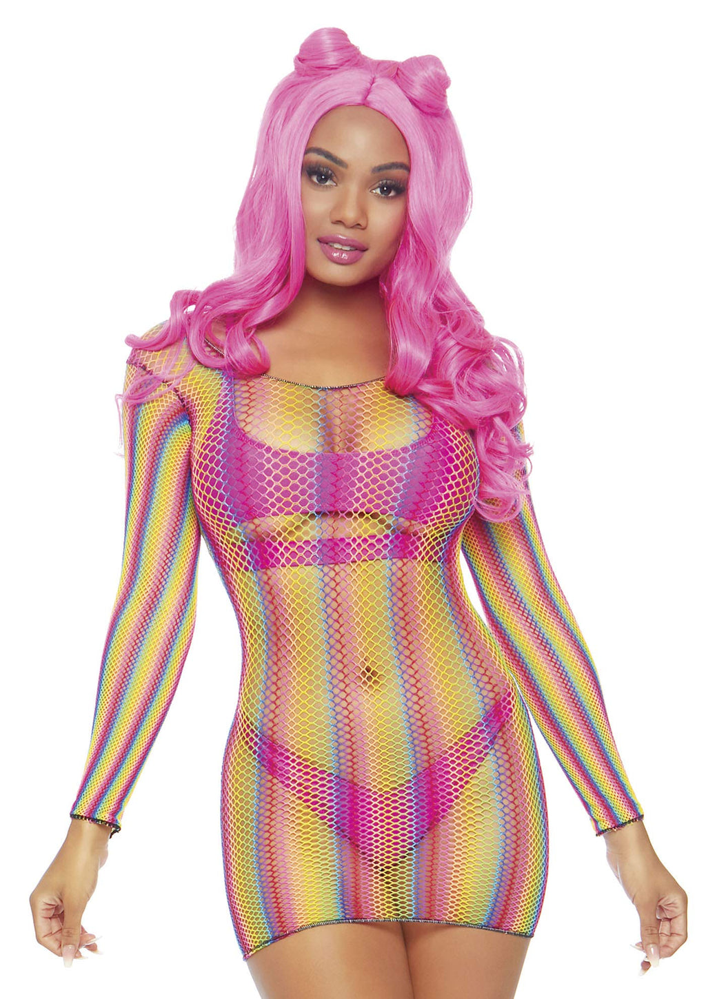 Leg Avenue Rainbow fishnet long sleeved m Multicolor Color