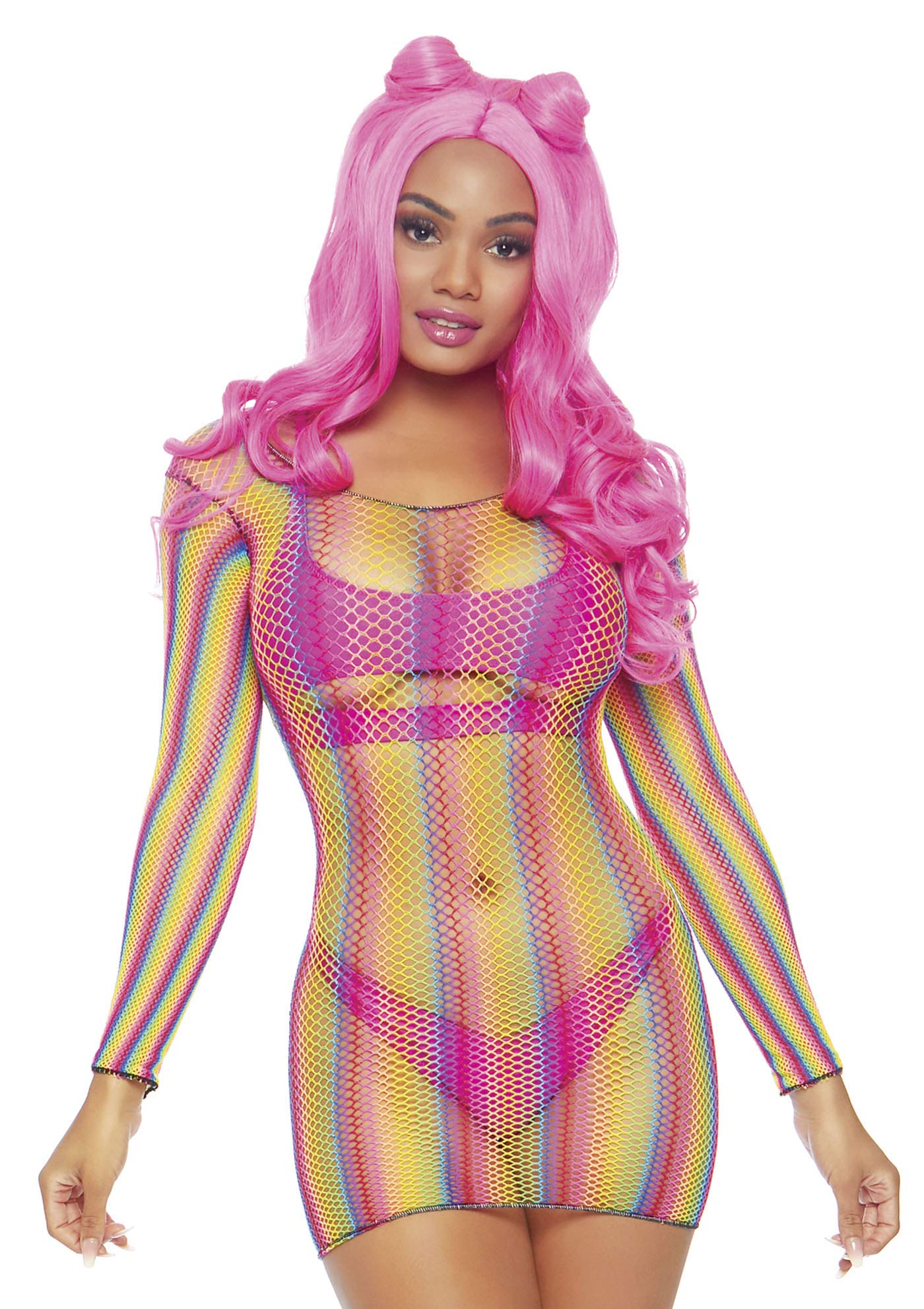Leg Avenue Rainbow fishnet long sleeved m Multicolor Color