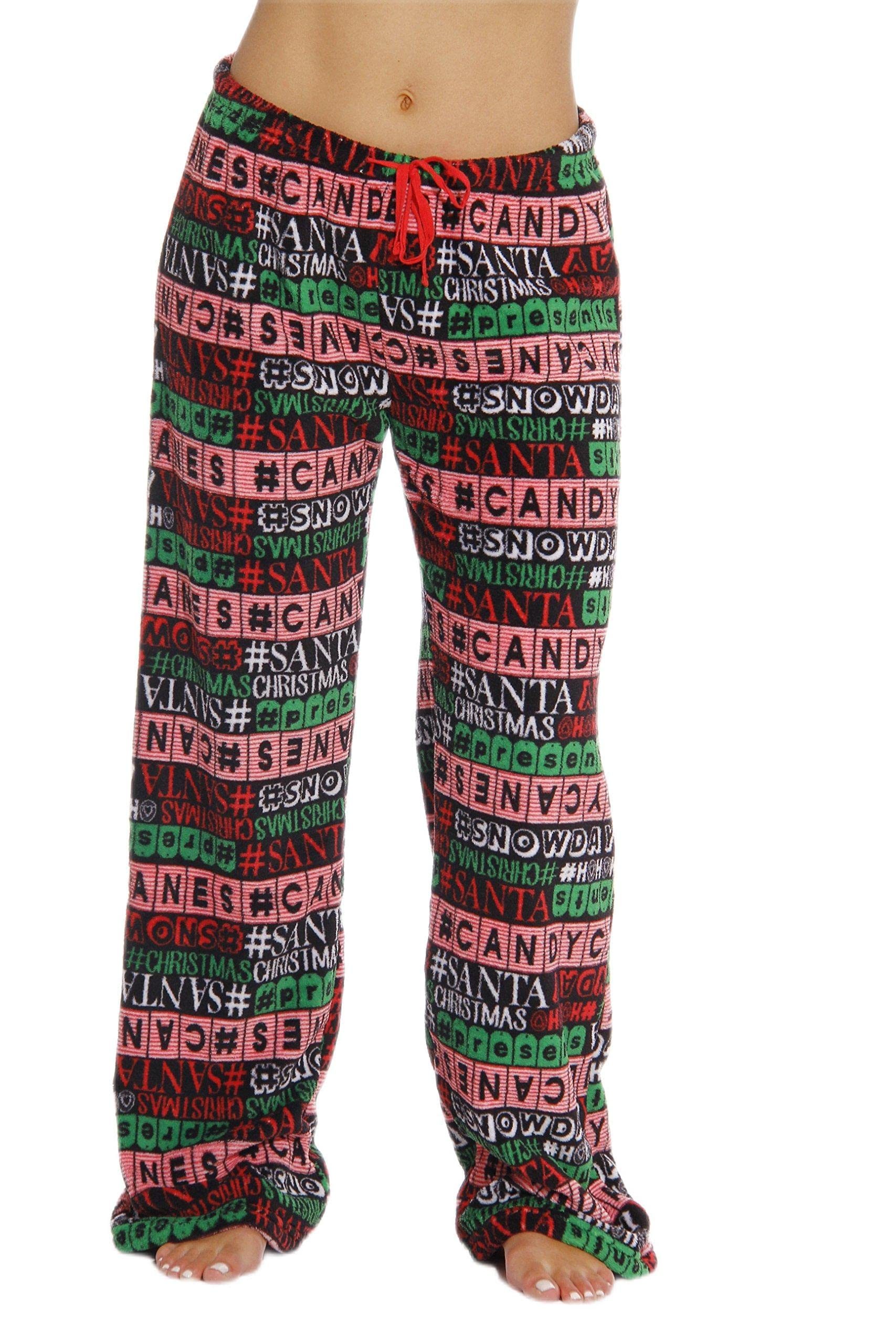 6339-10124-1X Just Love Womens Plush Pajama Pants - Petite to Plus Size Pajamas,Black - Christmas Theme,1X Plus