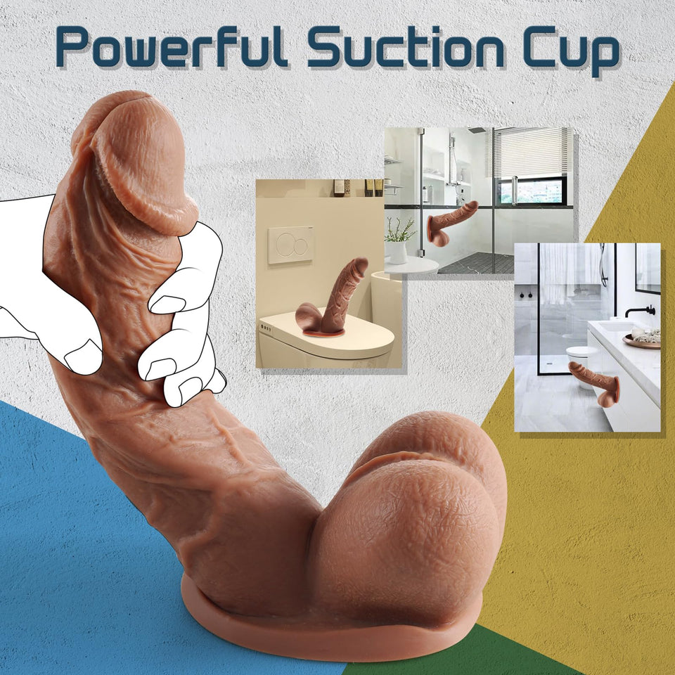 ferch Strap On Dildo with Harness, 7.87 '' Strong Suction Cup Realistic Dildo Removable Pegging Silicone Dildo with Adjustable S