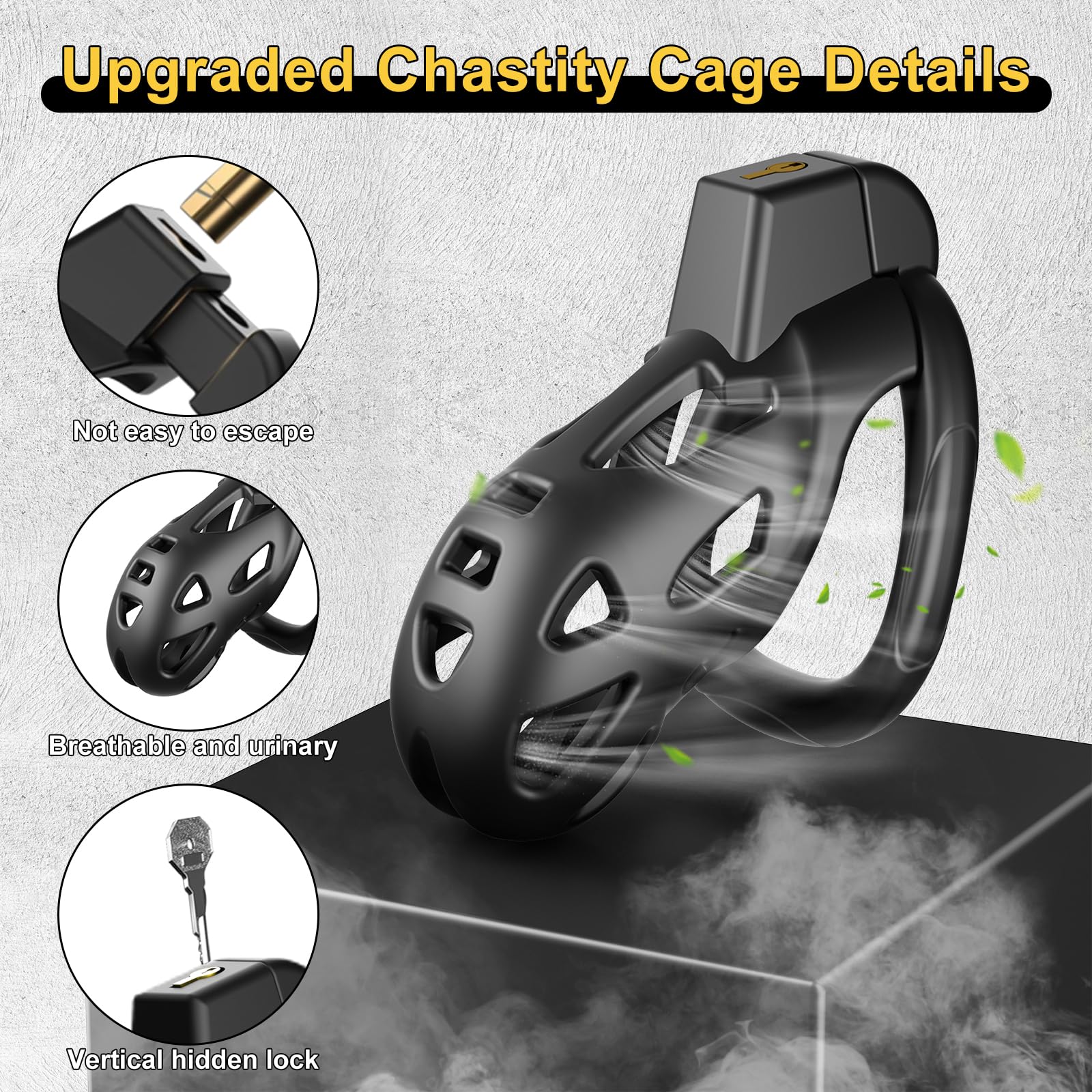Male Chastity Devices Cock Cage - Large Chastity Cage Built-in Vertical Invisible Lock Chastity Device with 3 Size Base Rings&2