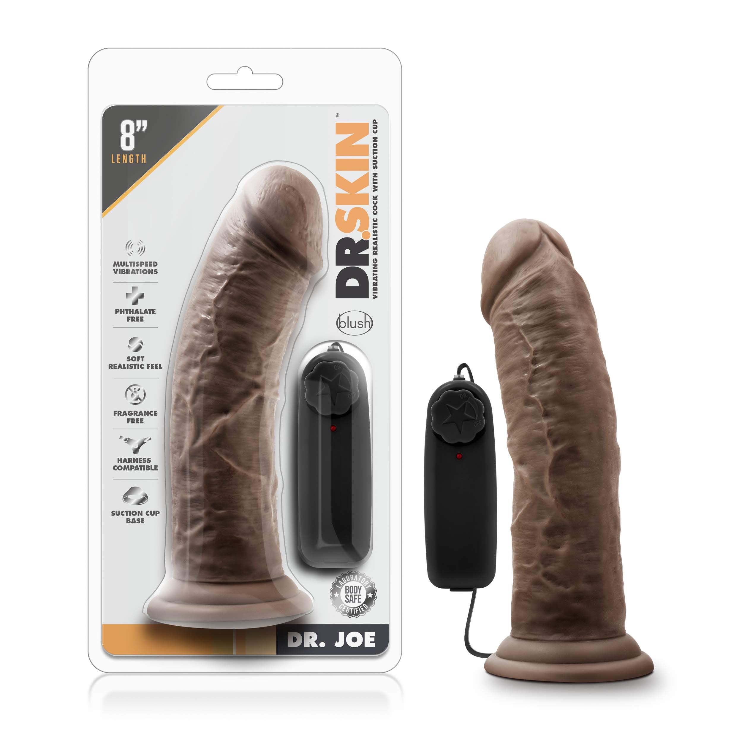 Blush Novelties Dr. Skin 8 Inch Realistic Vibrating Dildo with Suction Cup, Sex Toy for Women, Sex Toy for Adults, Chocolate