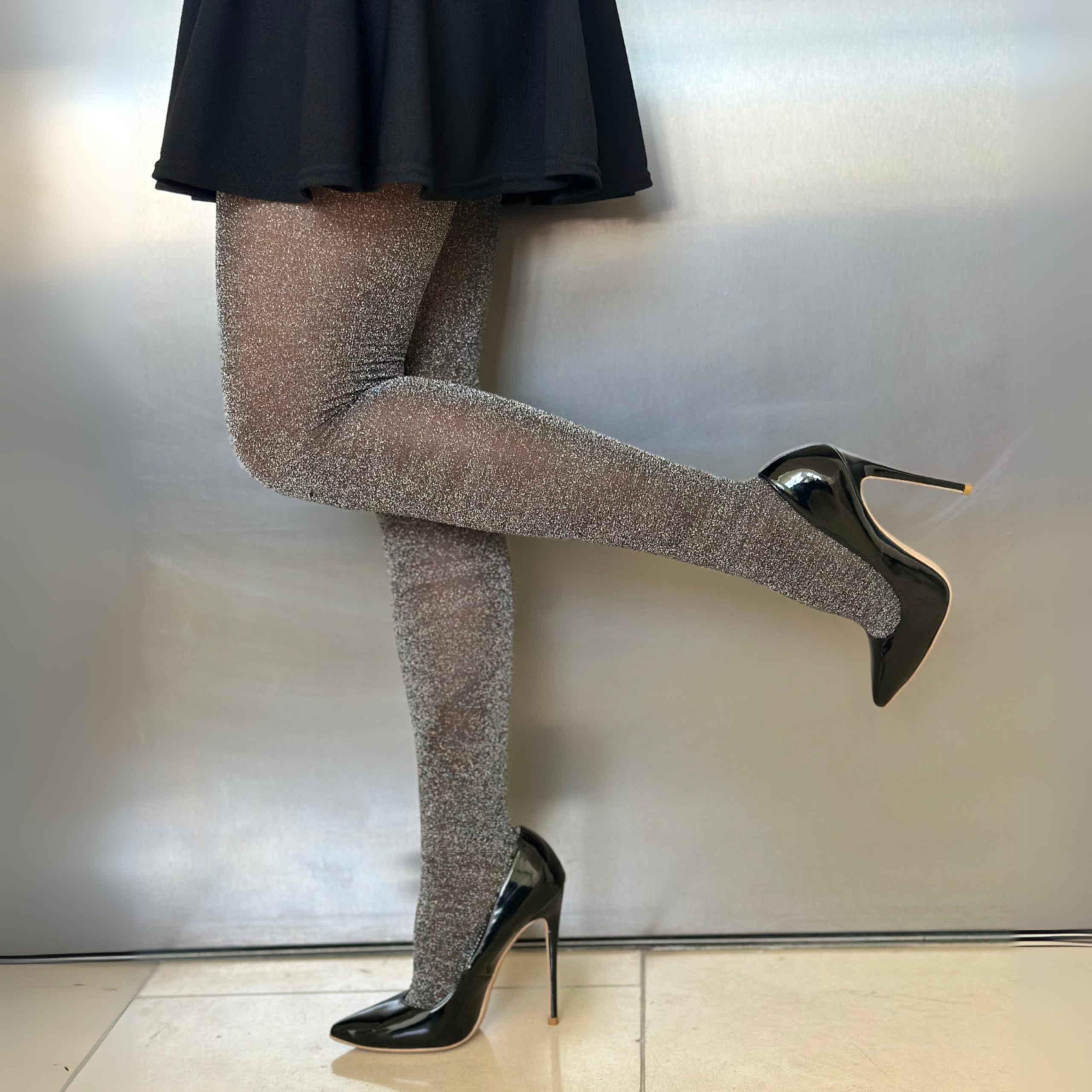 Leg Avenue Lurex Shimmer Tights Blk/Silver Color