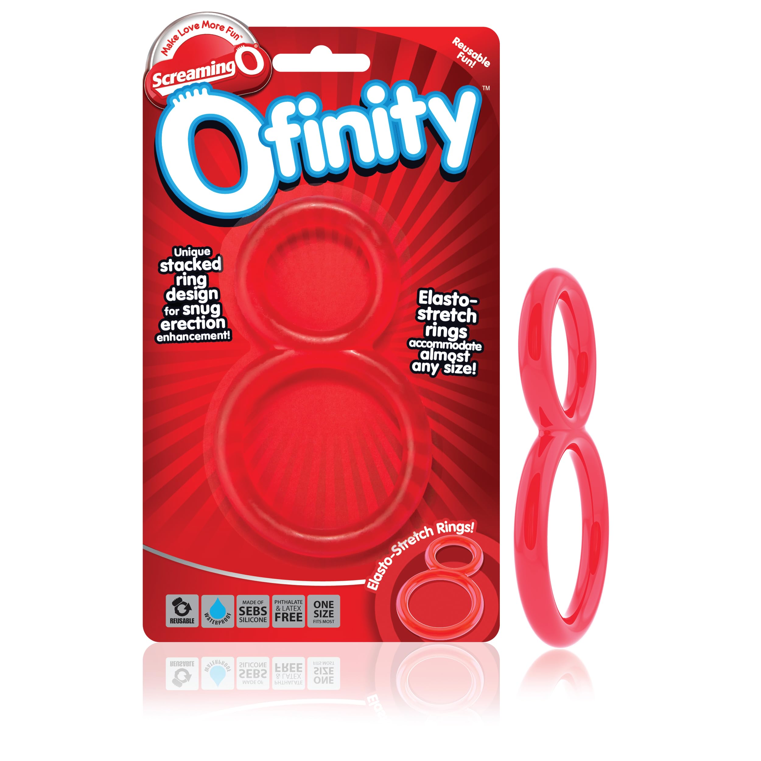 Screaming O Ofinity Cock Ring, Red - Double Cock Ring - Penis Ring, Stretchy, Comfortable Pleasure Ring - Couple Sex Toys, Dick 