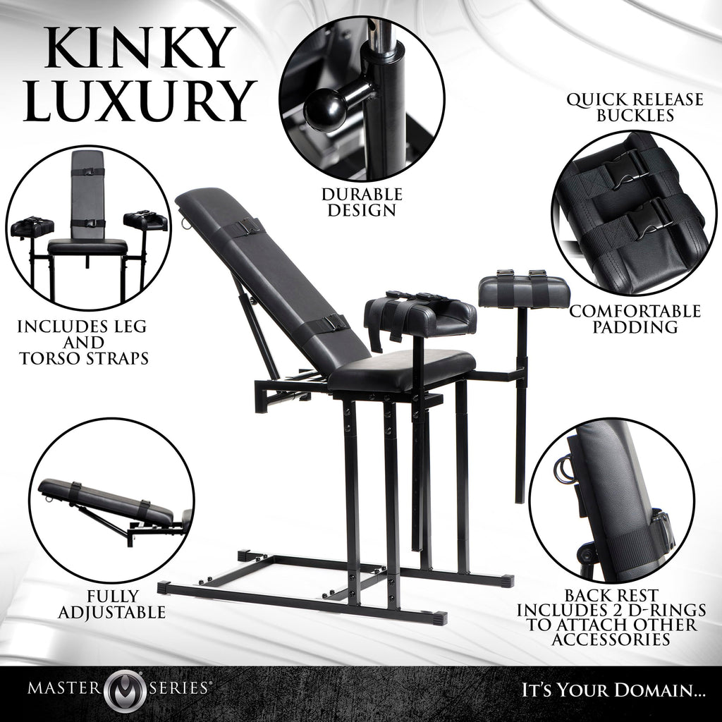 Master Series Adjustable Bondage Chair Sex Bench With Restraint Easy-Snap Straps. Bdsm Bench Kit For Men, Women And Adult Couple