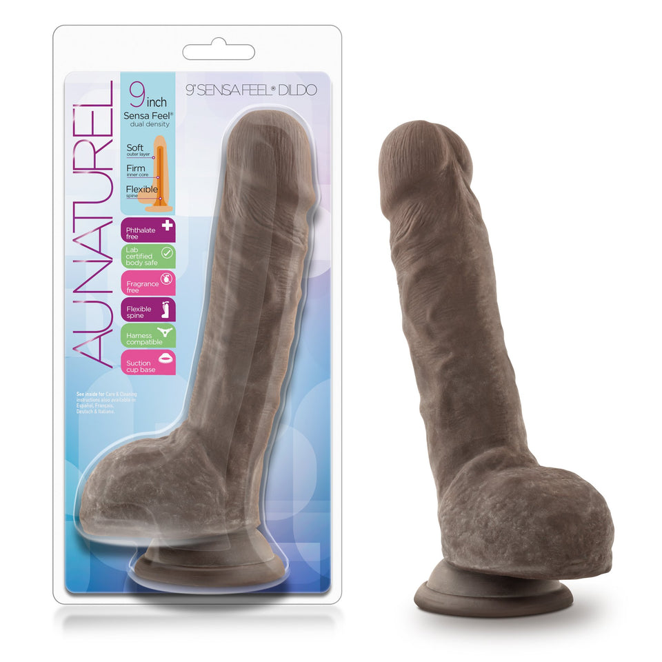 Blush Au Naturel 9 Inch Fragrance Free Realistic Flexi Shaft Sensa Feel Dual Density Dildo - Suction Cup Harness Compatible - Ip