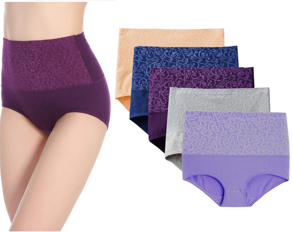 5-Pack High Waist Tummy Control Panties for Women, Cotton Underwear No Muffin Top Shapewear Brief Panties (5-Pack, Small)