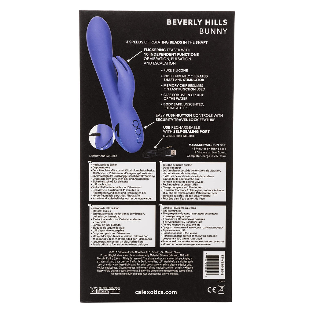 Calexotics California Dreaming Beverly Hills Bunny - Silicone Rabbit Vibrator - Waterproof Clitoral Sex Toys For Couples - 10 Vi