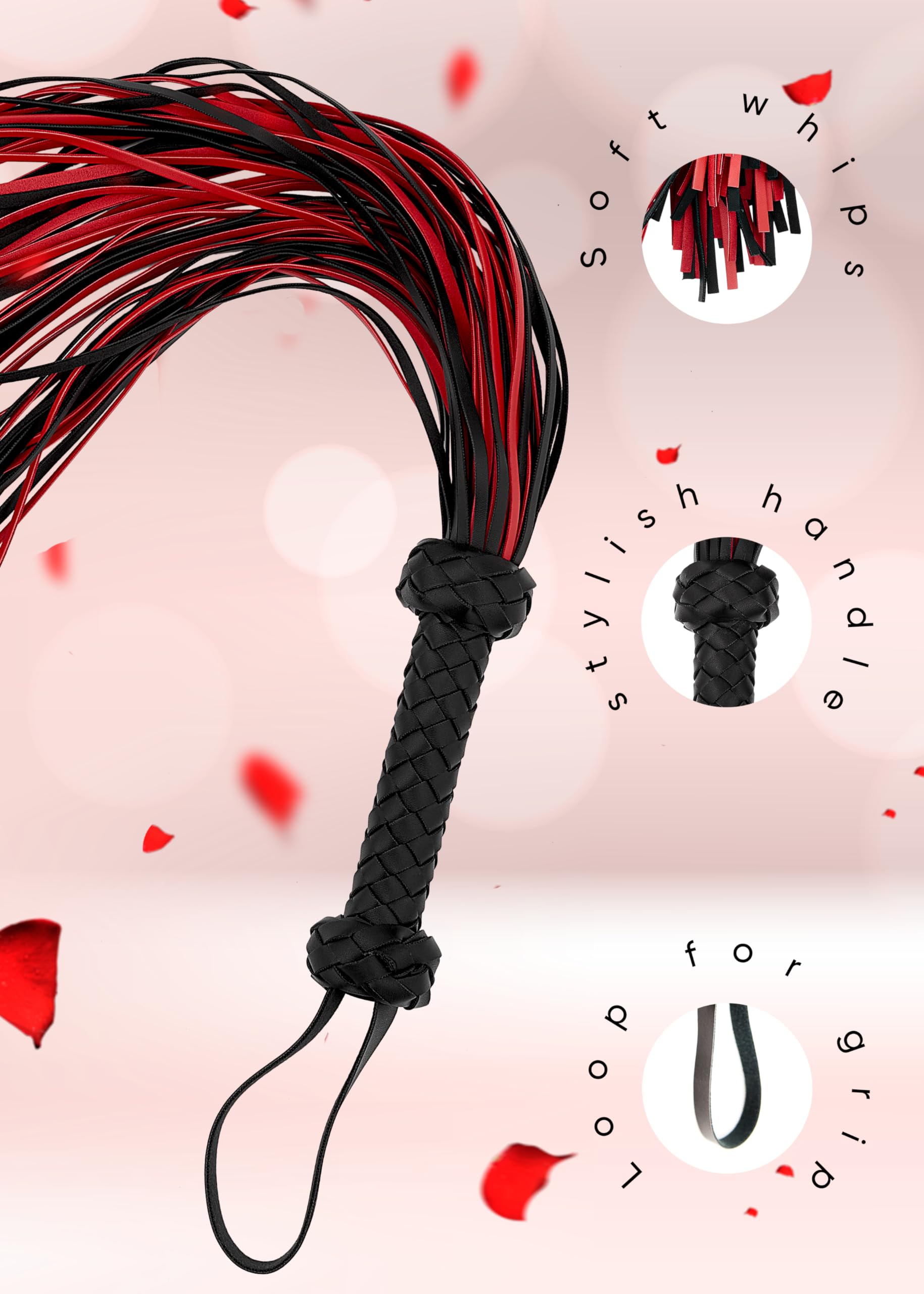 Sex Whip for Spanking BDSM Flogger Adult Play Bedroom Fetish Accessories for Couples Faux Leather 30 inch
