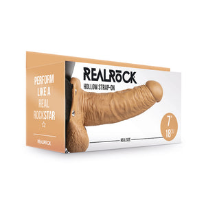 RealRock 7in Hollow StrapOn WBalls Tan