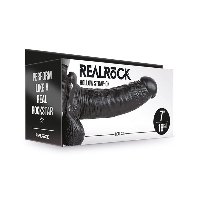 RealRock 7in Hollow StrapOn WBalls Blk