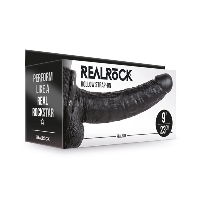 RealRock 9in Hollow StrapOn WBalls Blk
