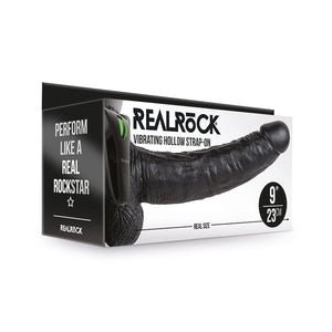 Realrock 9In Vibrhollowstraponwballs Blk