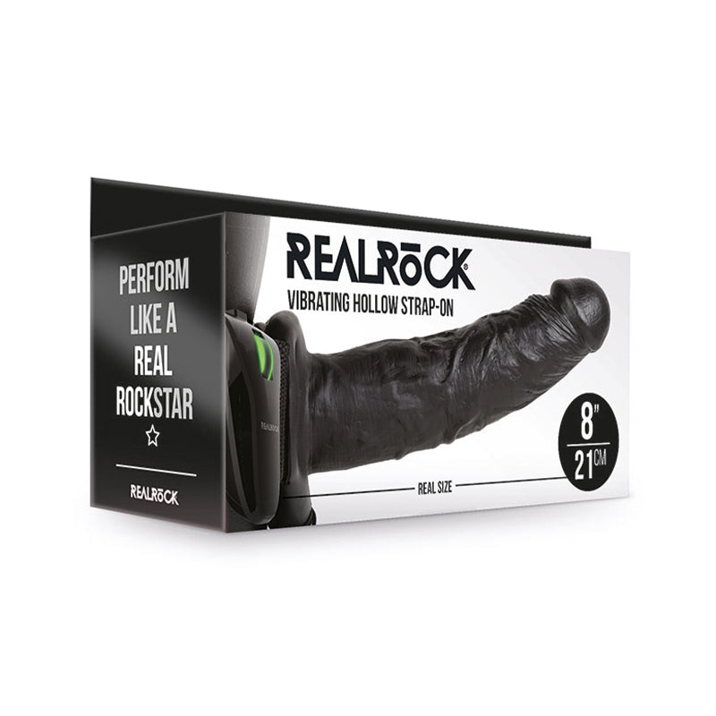 Realrock 8In Vibrating Hollowstrapon Blk