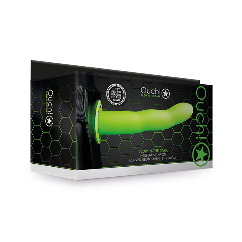 Ouch GITD Curved 8in Hollow StrapOn Grn