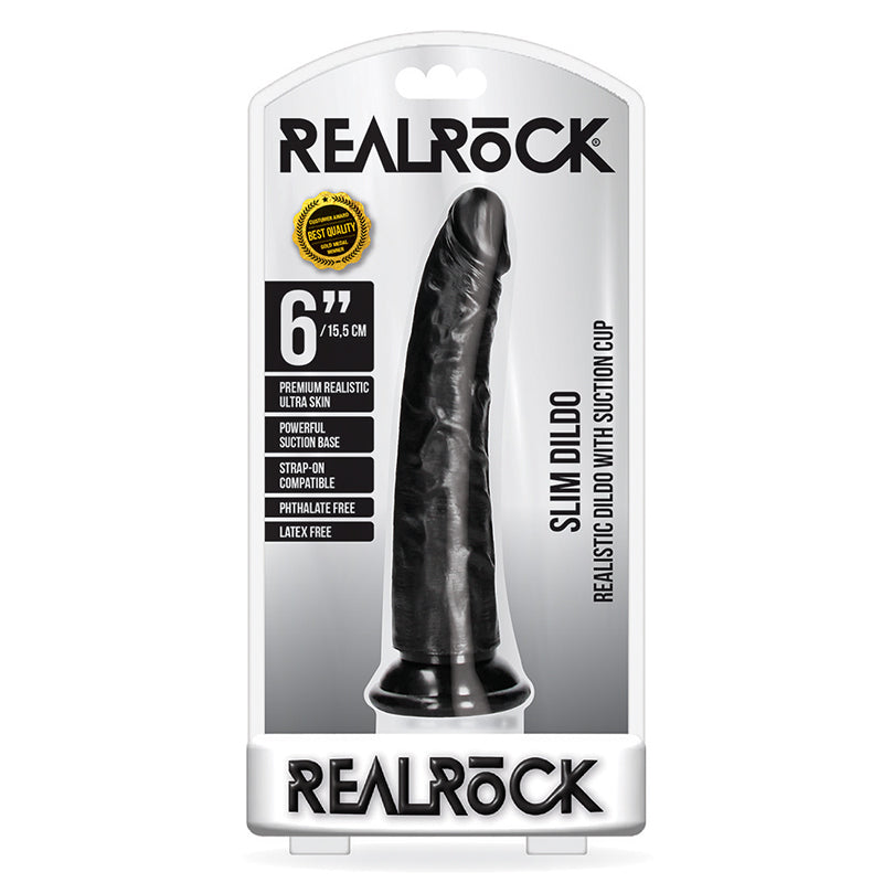 RealRock 6in Slim Dildo WSuction Black