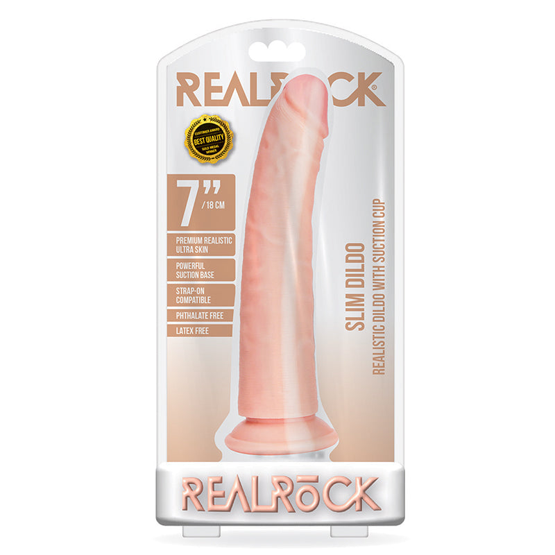 RealRock 7in Slim Dildo WSuction Beige