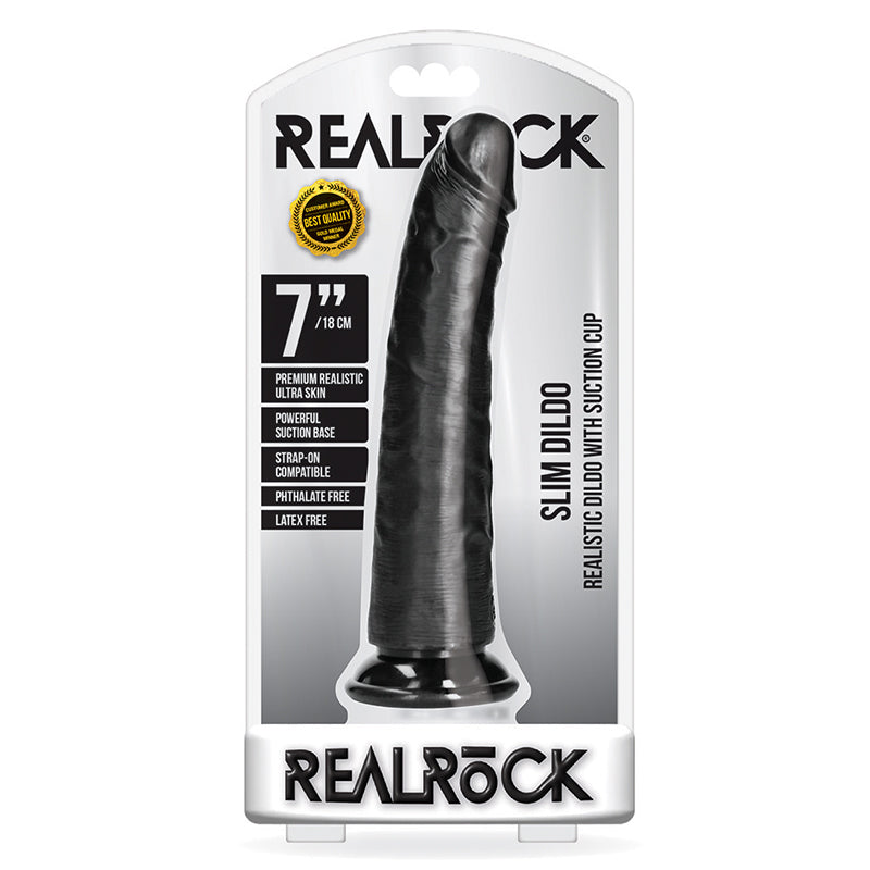 RealRock 7in Slim Dildo WSuction Black