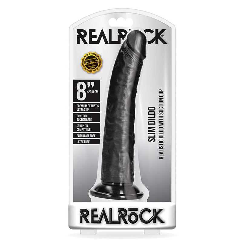 RealRock 8in Slim Dildo WSuction Black