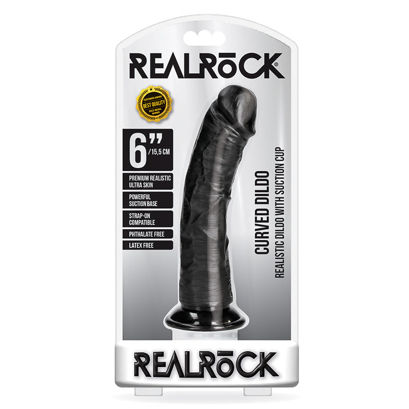 Realrock 6In Curved Dildo Wsuction Black
