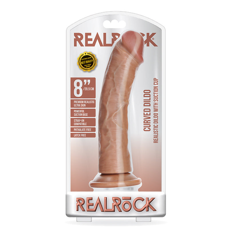 Realrock 8In Curved Dildo Wsuction Tan
