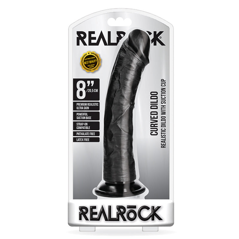 Realrock 8In Curved Dildo Wsuction Black