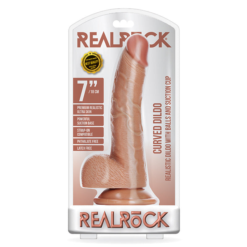 RealRock 7in Curved Dildo WBalls Tan