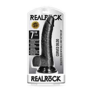RealRock 7in Curved Dildo WBalls Black