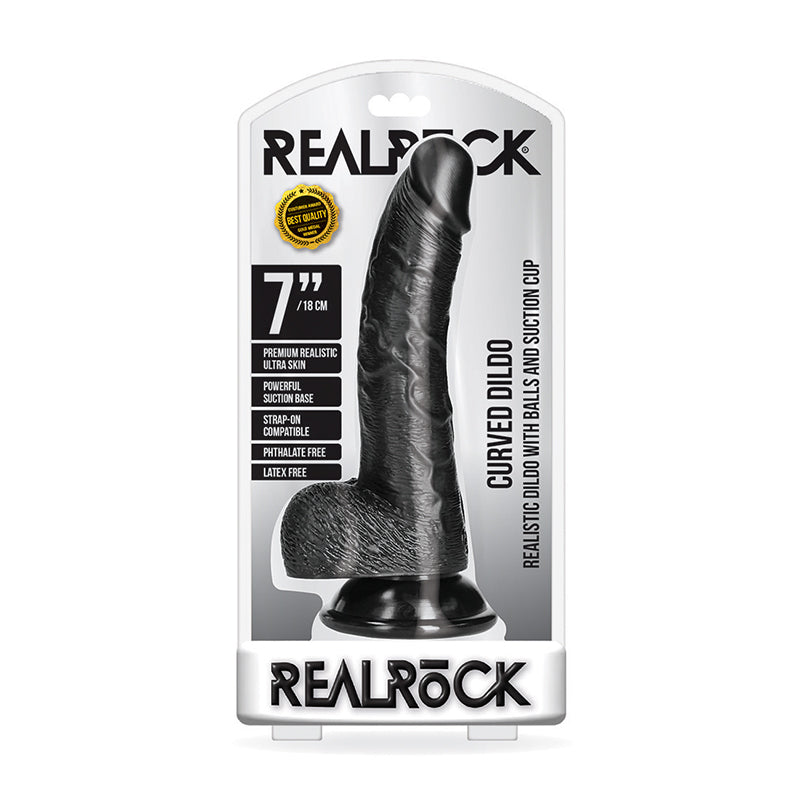 RealRock 7in Curved Dildo WBalls Black