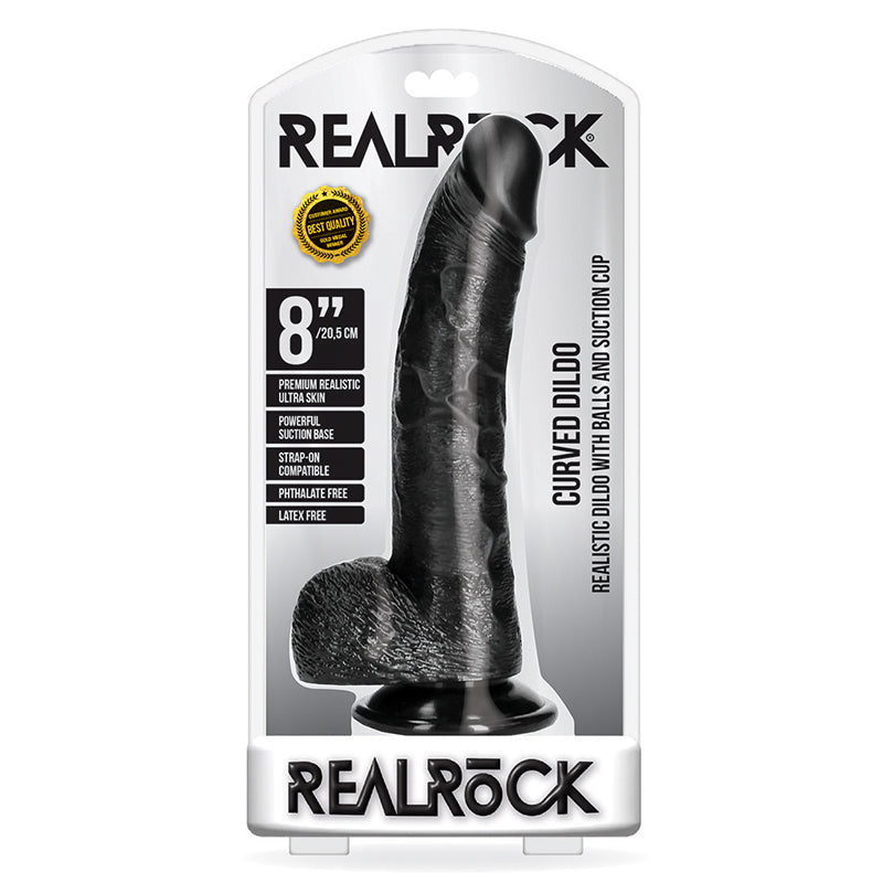 RealRock 8in Curved Dildo WBalls Black