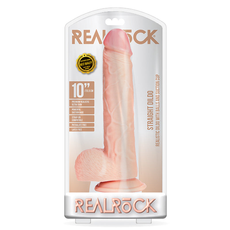 RealRock 10in Straight Dildo WBalls Bge