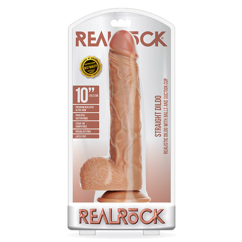 RealRock 10in Straight Dildo WBalls Tan