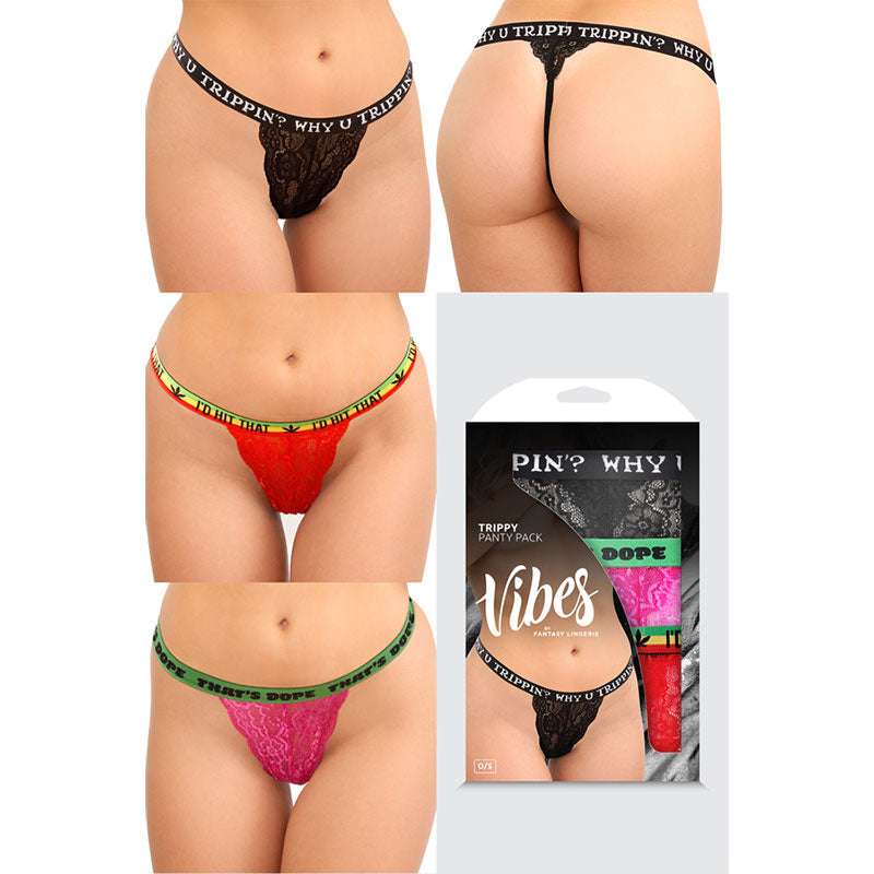 Fl Vibestrippy 3Pkthongset Blkredpnk Os