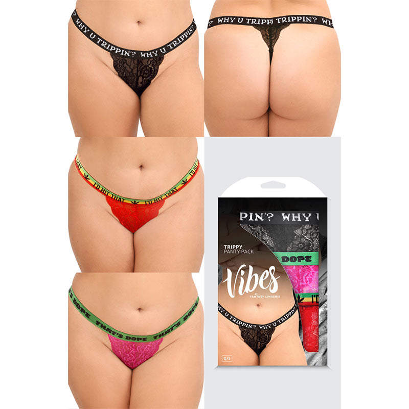 Fl Vibestrippy 3Pkthongset Blkredpnk Qs