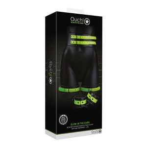 Ouch GITD ThighHandcuffs Belt Grn LXL