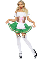 2 PC Gretchen Costume, Includes Peasant Top Dress with Satin Ribbon Trim and Stockings with Matching Bows